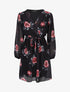 Robe mi-longue taille élastiquée imprimé roses - Noir - 1