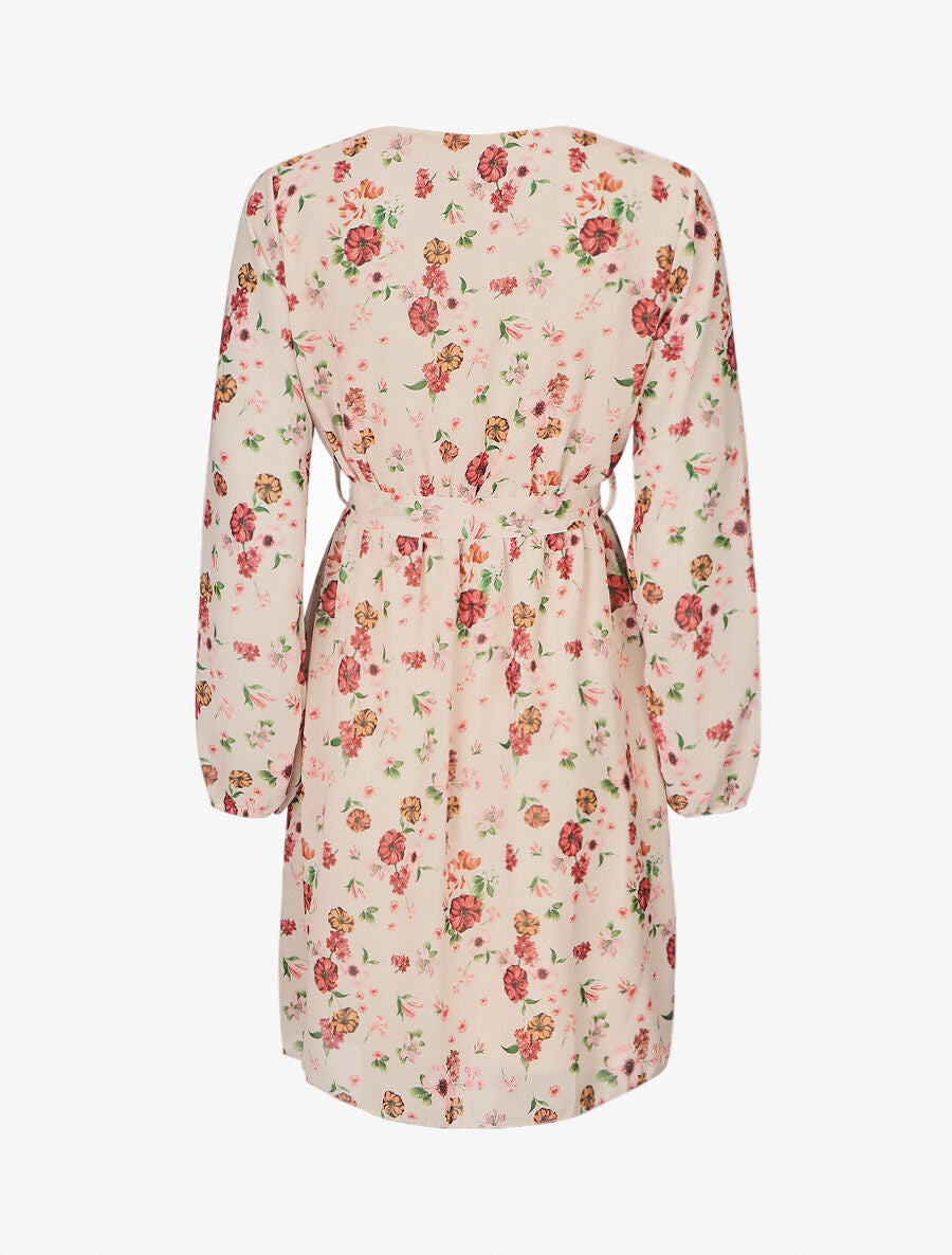 Robe cache-coeur à imprimé fleurie - Beige - 2
