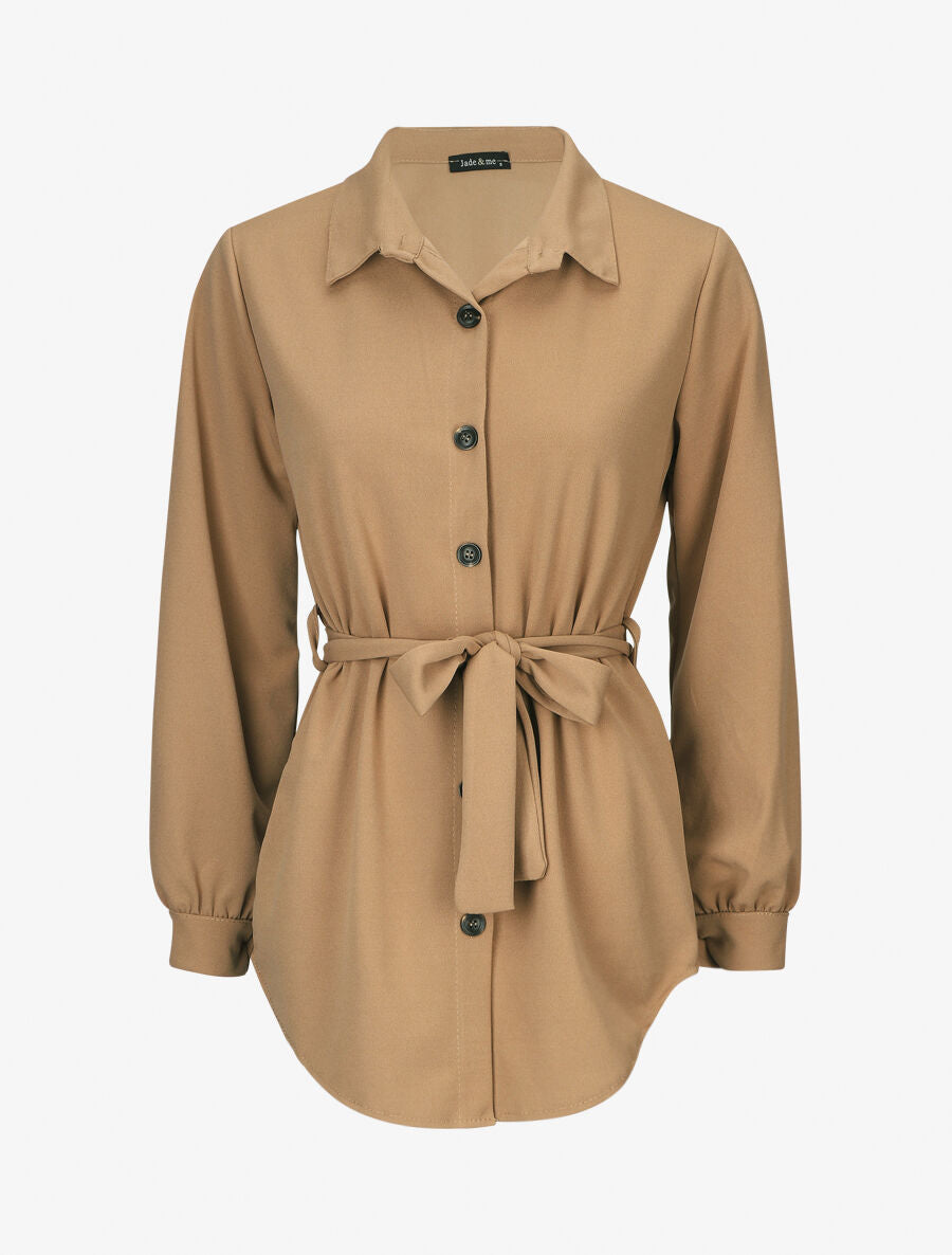 Chemise unie et liens à nouer - Camel - 1