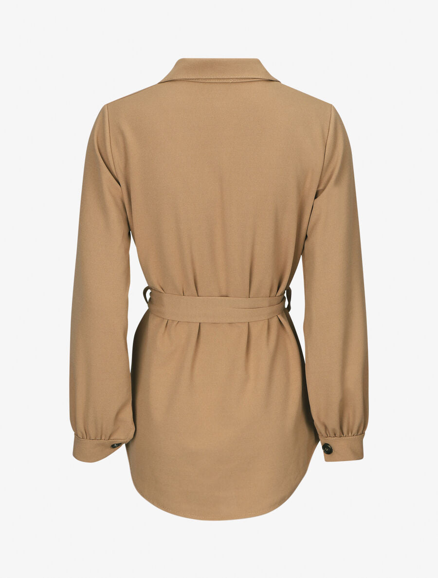 Chemise unie et liens à nouer - Camel - 2