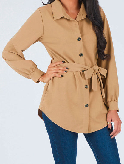 Chemise unie et liens à nouer - Camel - 4
