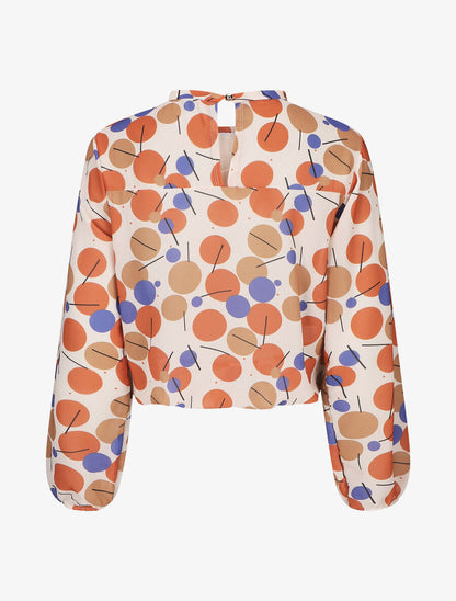 Blouse en voile imprimé rétro - Beige - 2
