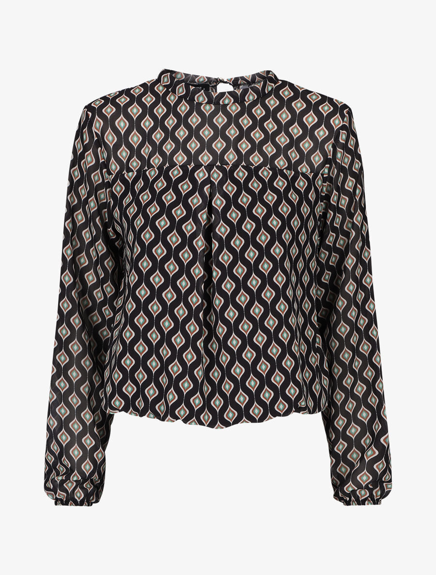 Blouse en voile imprimé vintage - Noir - 1