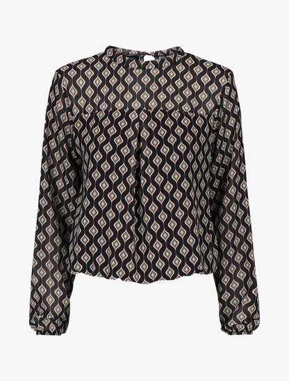 Blouse en voile imprimé vintage - Noir - 1