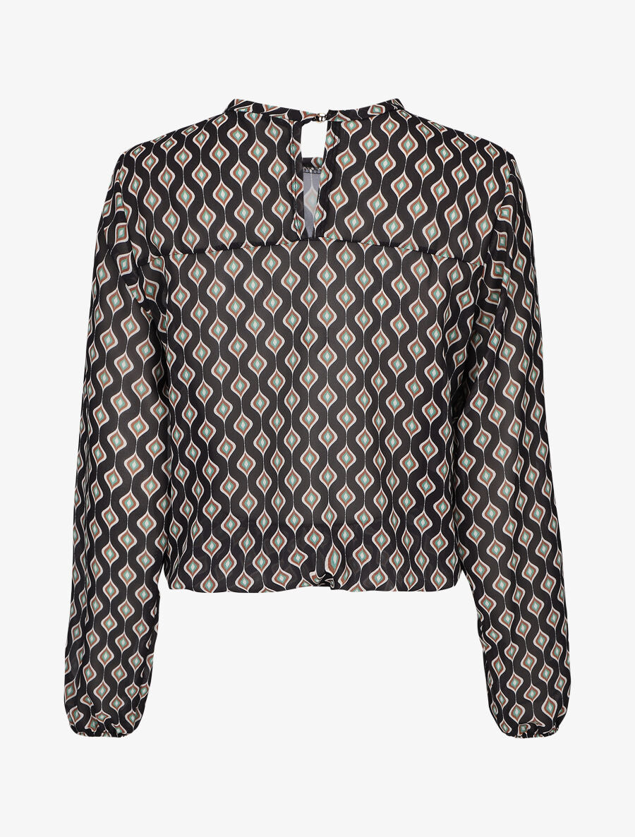 Blouse en voile imprimé vintage - Noir - 2