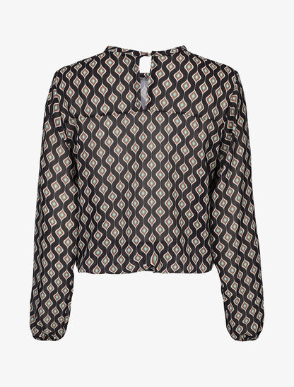 Blouse en voile imprimé vintage - Noir - 2