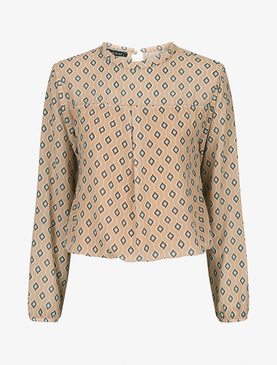 Blouse en voile imprimé vintage - Beige - 5