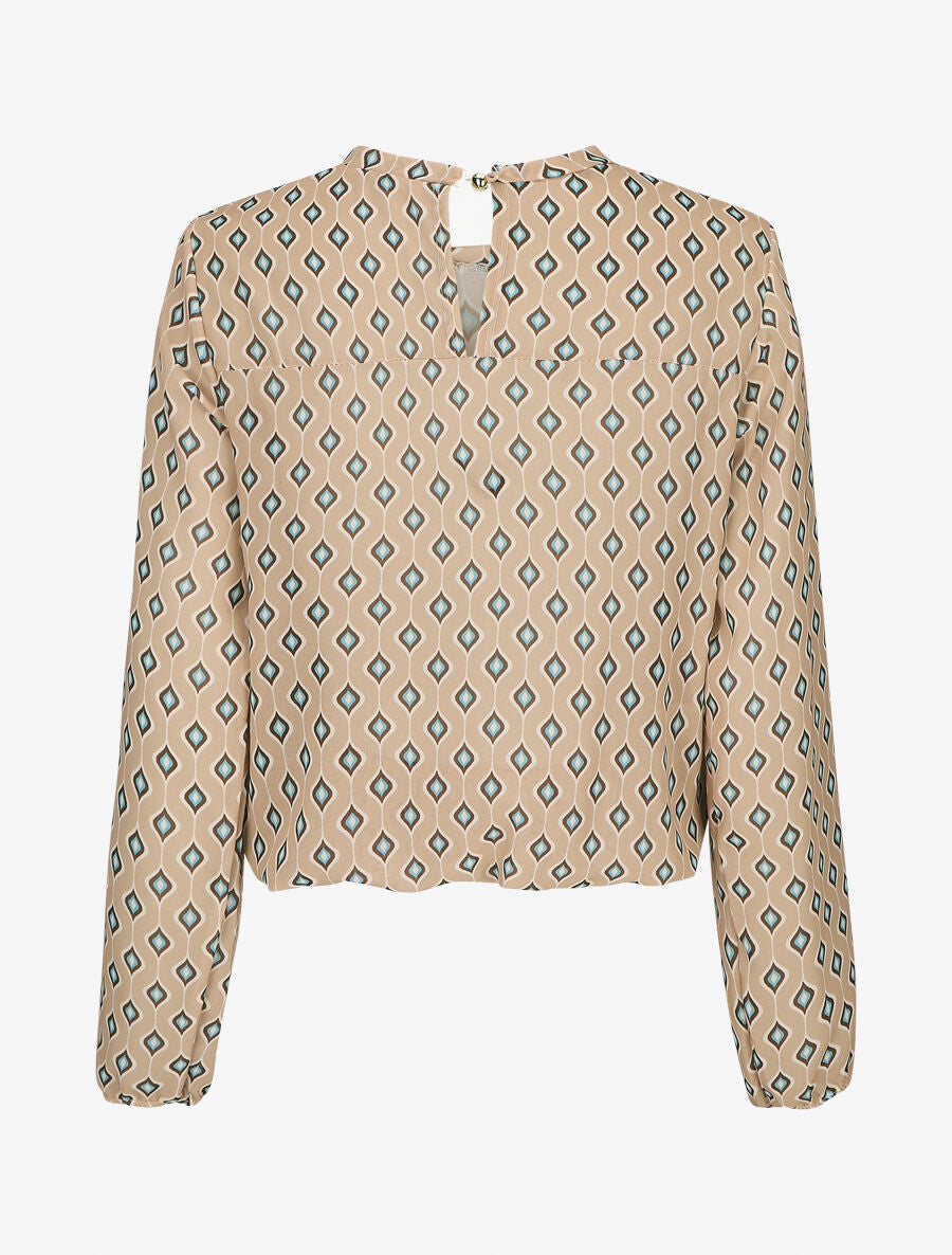 Blouse en voile imprimé vintage - Beige - 2