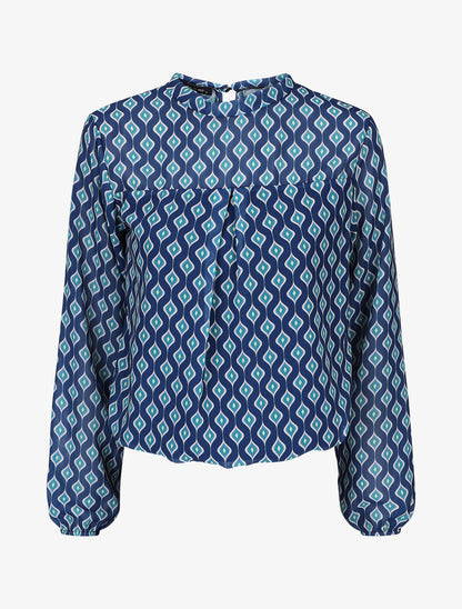 Blouse en voile imprimé vintage - Bleu - 5