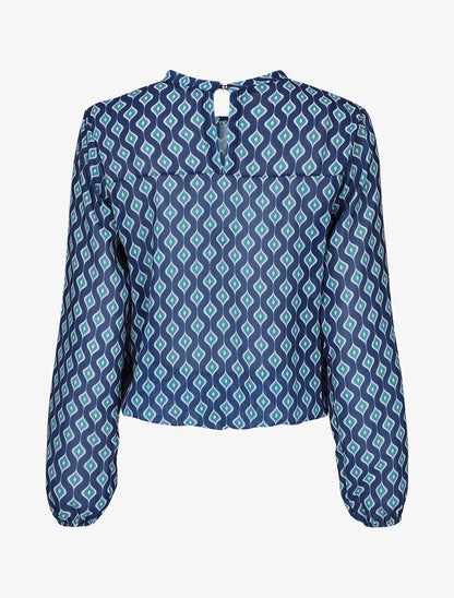 Blouse en voile imprimé vintage - Bleu - 2