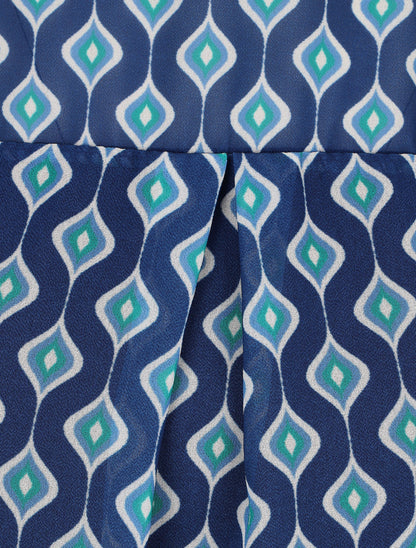 Blouse en voile imprimé vintage - Bleu - 3