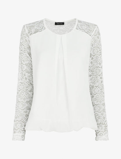 Top droit à manches en dentelle - Blanc - 1