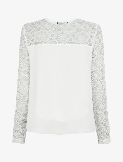 Top droit à manches en dentelle - Blanc - 2