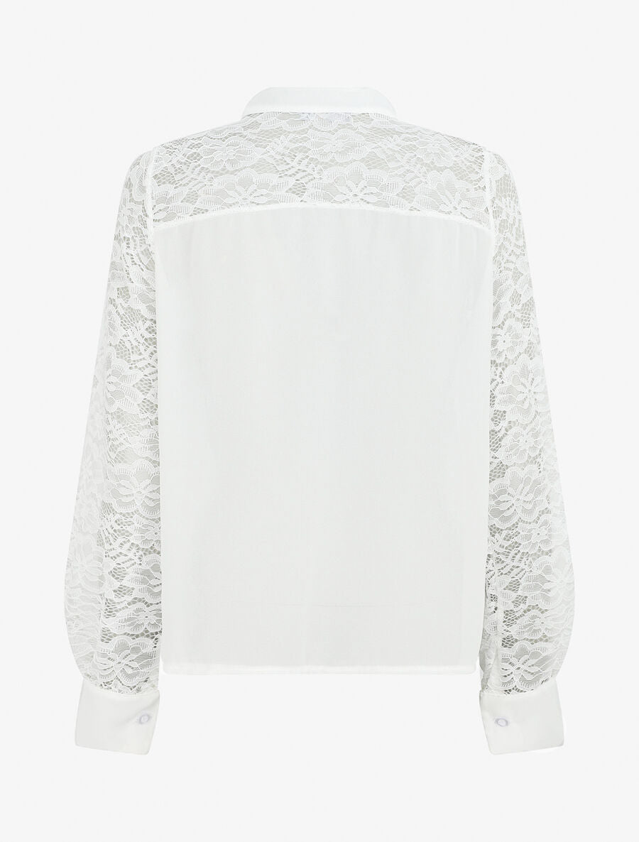 Blouse à manches longues ajourées en dentelle - Blanc - 2