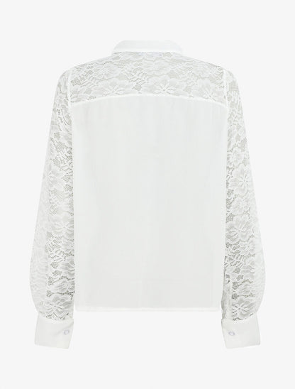 Blouse à manches longues ajourées en dentelle - Blanc - 2