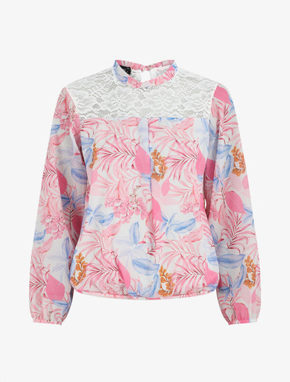 Blouse en voile imprimé tropical - Blanc - 1