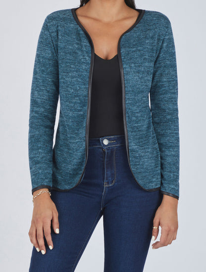Gilet chiné à liseré texturé - Bleu canard - 4
