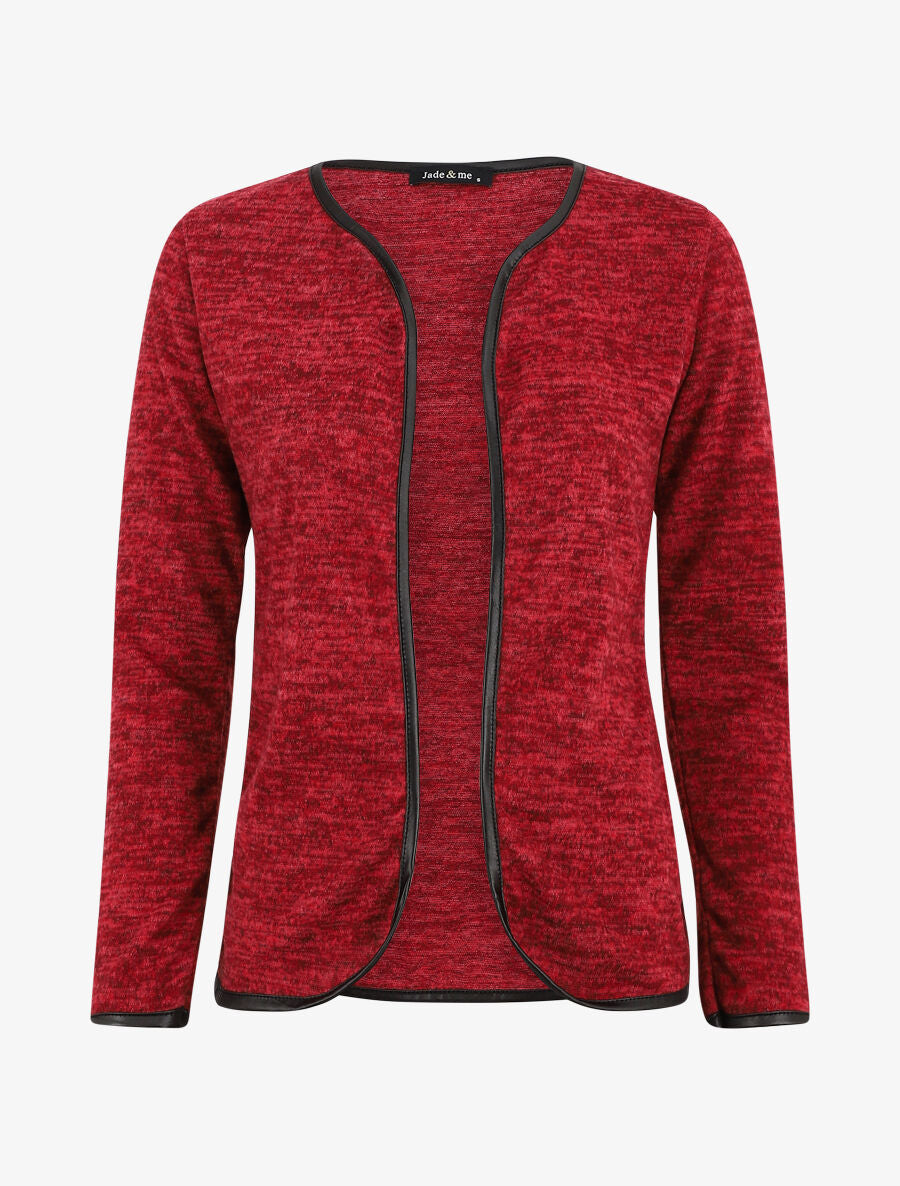Gilet chiné à liseré texturé - Rouge - 1