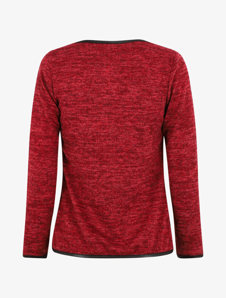 Gilet chiné à liseré texturé - Rouge - 2