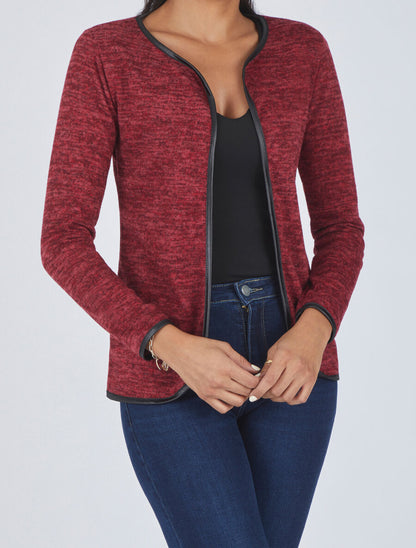 Gilet chiné à liseré texturé - Rouge - 4