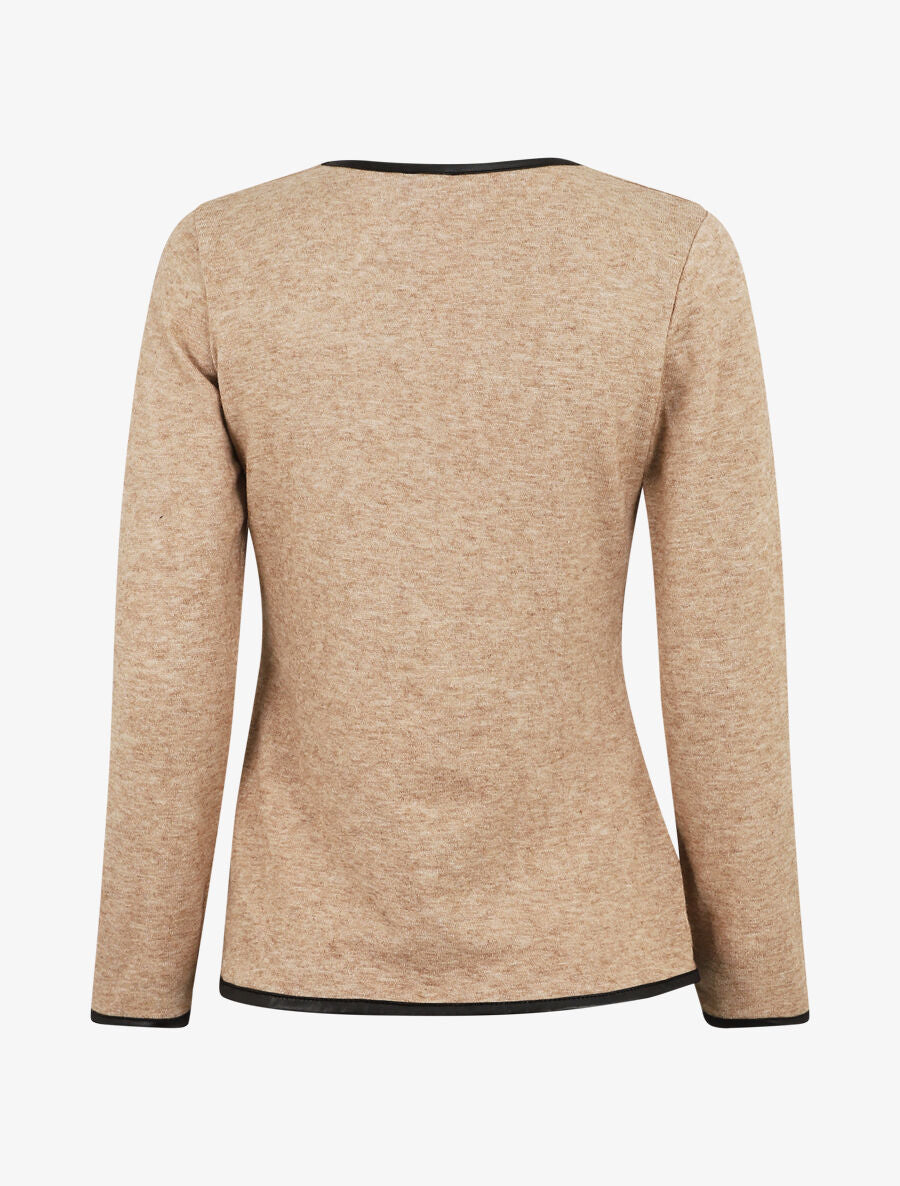 Gilet uni à liseré texturé - Beige - 2
