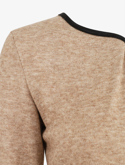 Gilet uni à liseré texturé - Beige - 3
