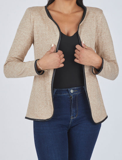 Gilet uni à liseré texturé - Beige - 4