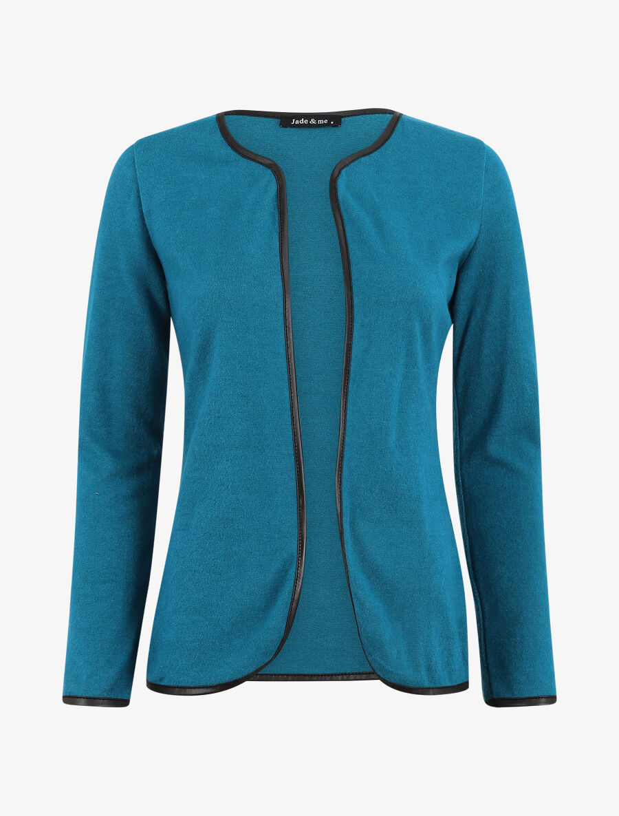 Gilet uni à liseré texturé - Bleu canard - 1