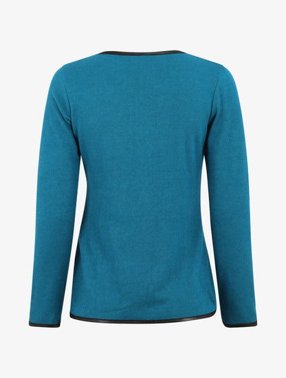 Gilet uni à liseré texturé - Bleu canard - 2