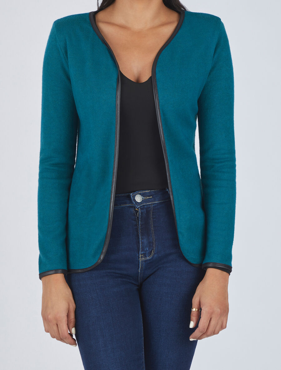 Gilet uni à liseré texturé - Bleu canard - 4