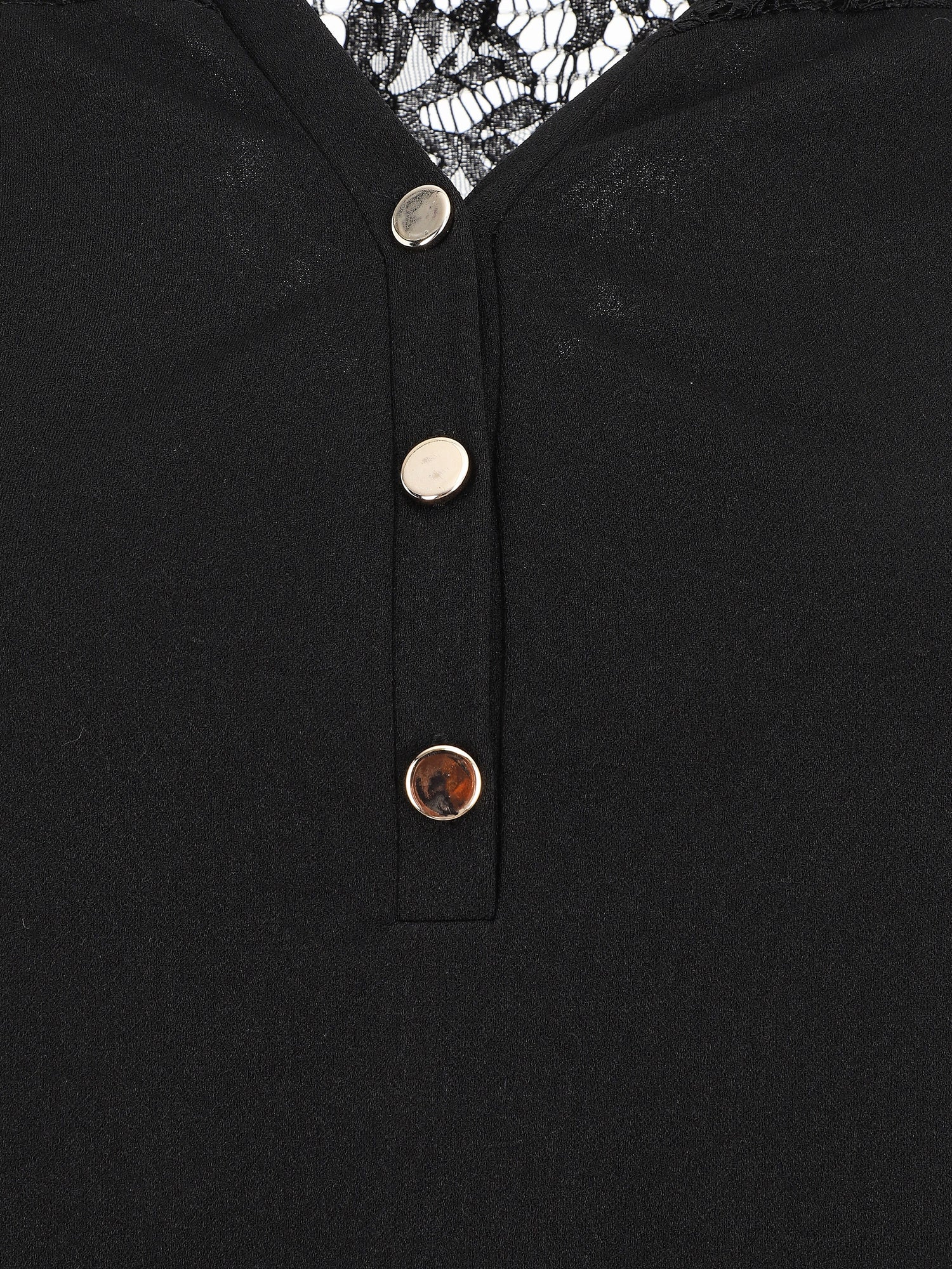 Blouse unie à dentelle - Noir - 3