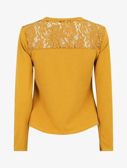 Blouse unie à dentelle - Moutarde - 2