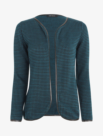 Gilet ouvert imprimé pied de poule - Bleu canard - 1