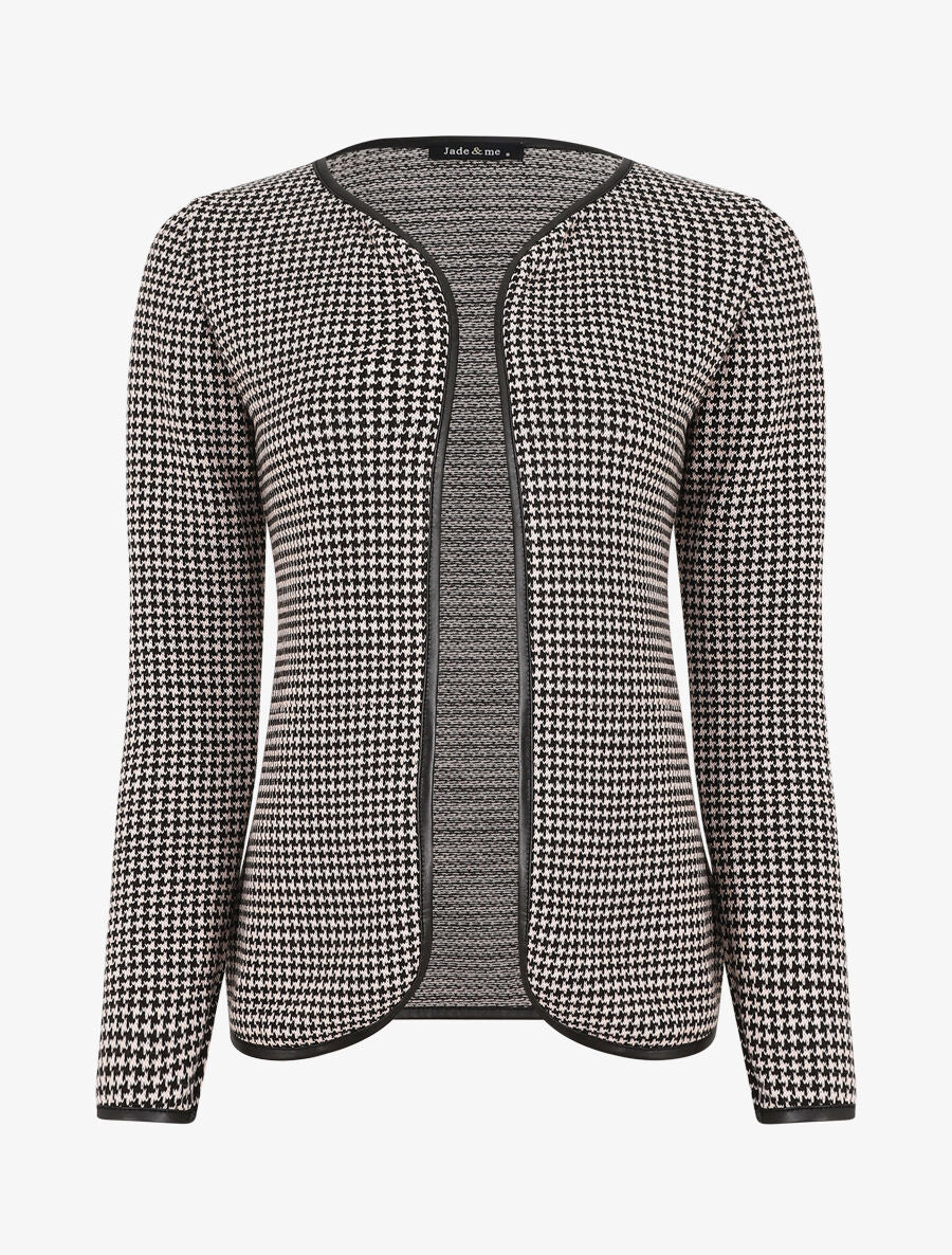 Gilet ouvert imprimé pied de poule - Rose pâle - 1