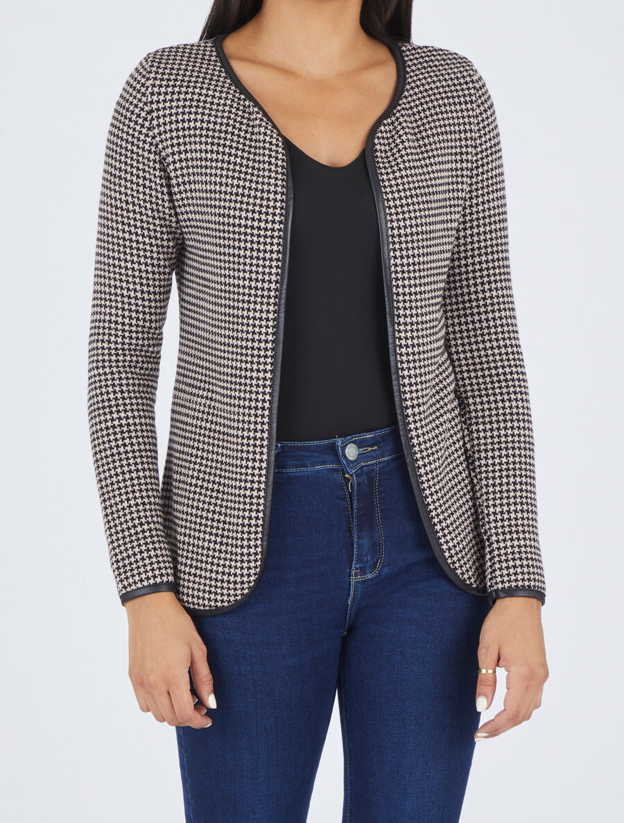 Gilet ouvert imprimé pied de poule - Rose pâle - 4
