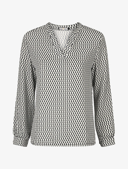 Blouse fluide imprimé graphique - Noir - 5
