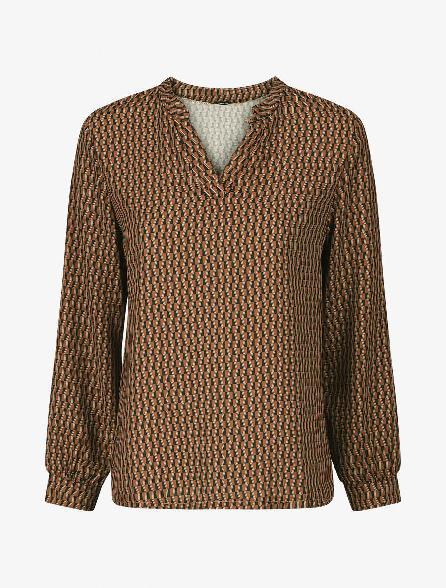 Blouse fluide imprimé graphique - Camel - 1