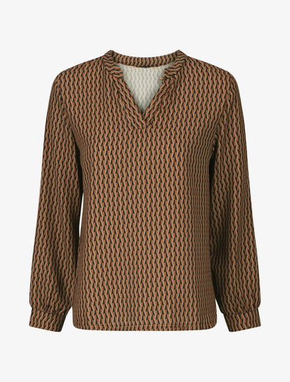 Blouse fluide imprimé graphique - Camel - 1