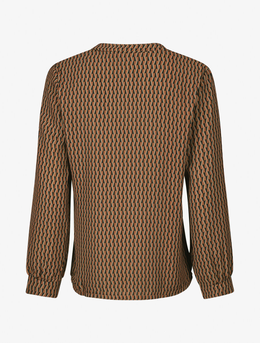 Blouse fluide imprimé graphique - Camel - 2