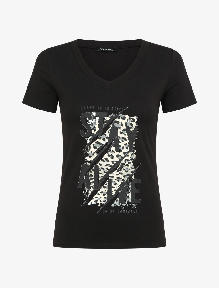 T-shirt slim à message floqué - Noir - 4