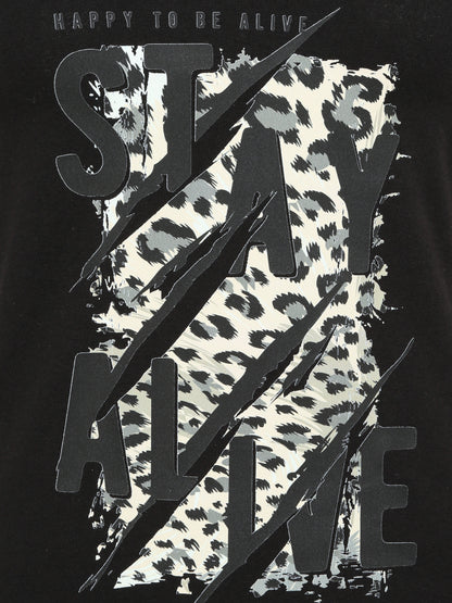 T-shirt slim à message floqué - Noir - 3