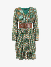 Robe col cache-coeur imprimé mosaïque - Vert - 1