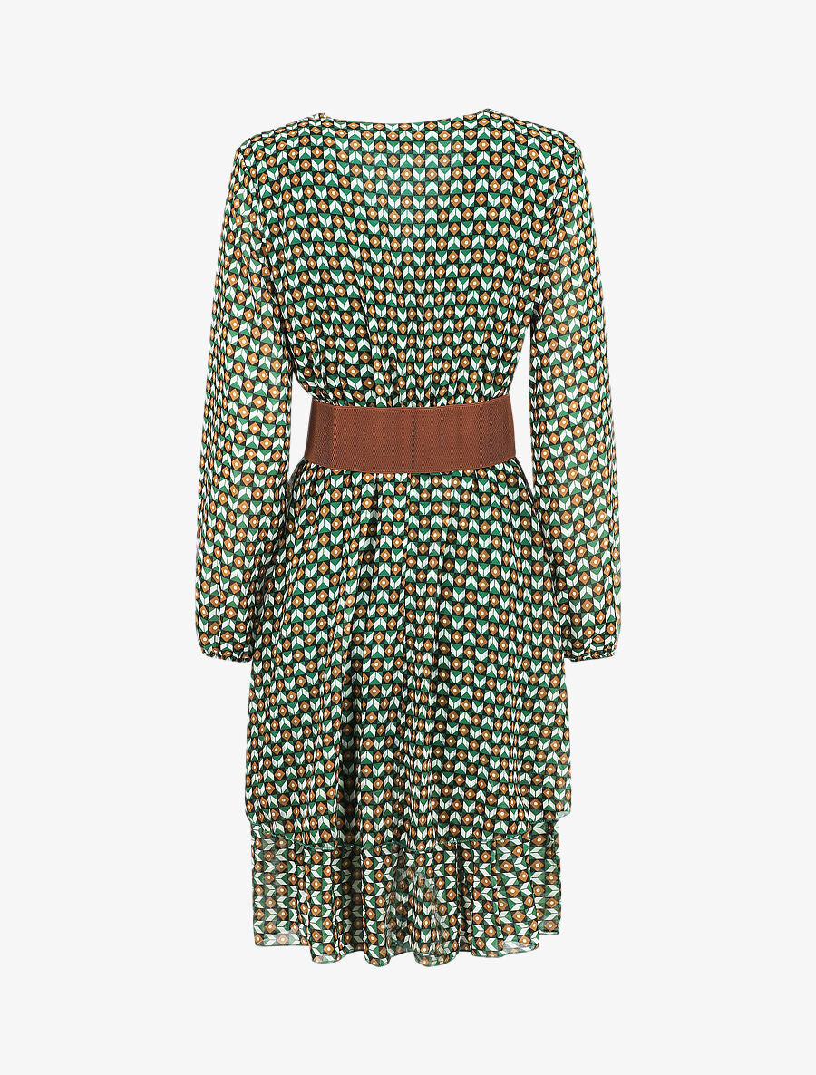 Robe col cache-coeur imprimé mosaïque - Vert - 2