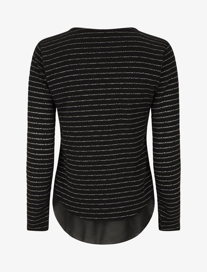 Pull à col V en voile superposé à rayures irisés - Noir - 2