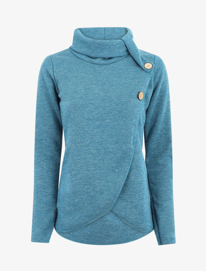 Pull droit boutonné à col roulé - Bleu canard - 1