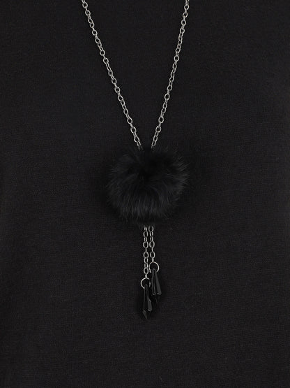 Pull ample uni avec sautoir - Noir - 3