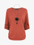 Pull ample uni avec sautoir - Rouille - 1