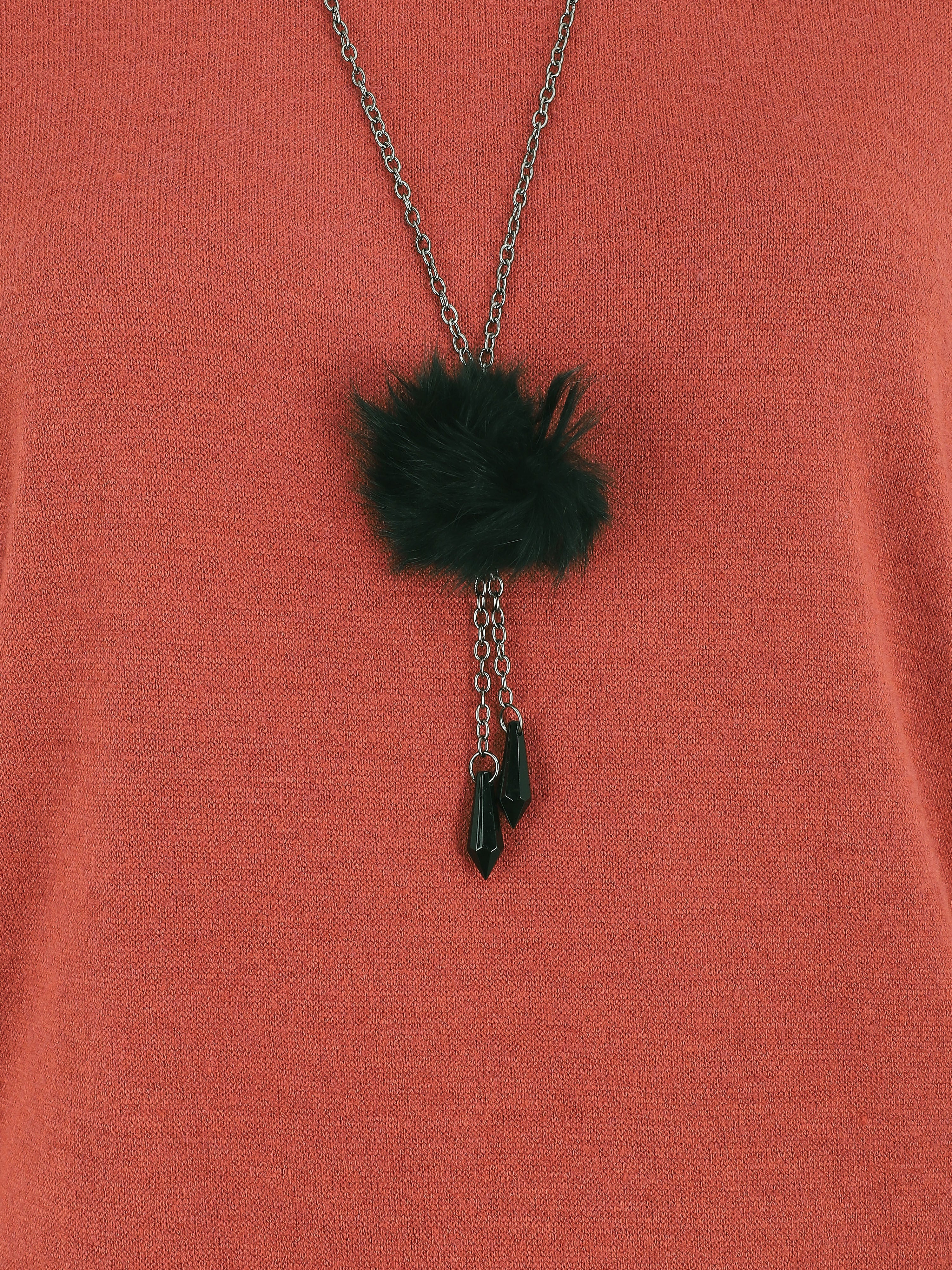 Pull ample uni avec sautoir - Rouille - 3