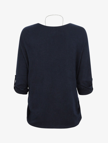 Pull ample uni avec sautoir - Marine - 2