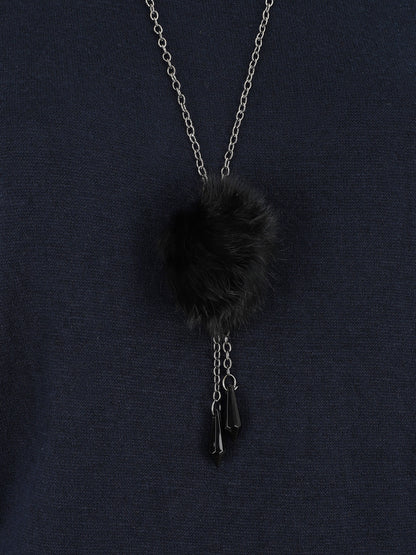 Pull ample uni avec sautoir - Marine - 3